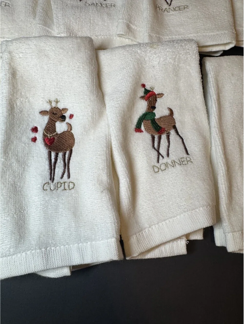 Vintage Embriodered Reindeer Christmas Hand Towels Set 9 Includes Rudolph